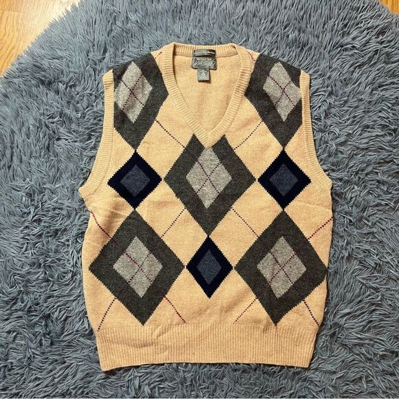 Vintage Lord & Taylor Preppy Argyle Print Wool Sweater Vest Size L - Picture 1 of 4